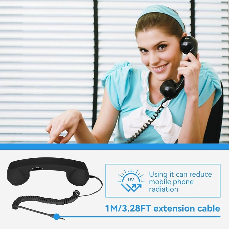 Beufee Telephone Handset for Cellphone, Retro Phone Handset with 3.5mm Jack Mobile Phone Receiver Old Telephone Headset Handheld Receiver for Cell Phone(Black) - Image 5